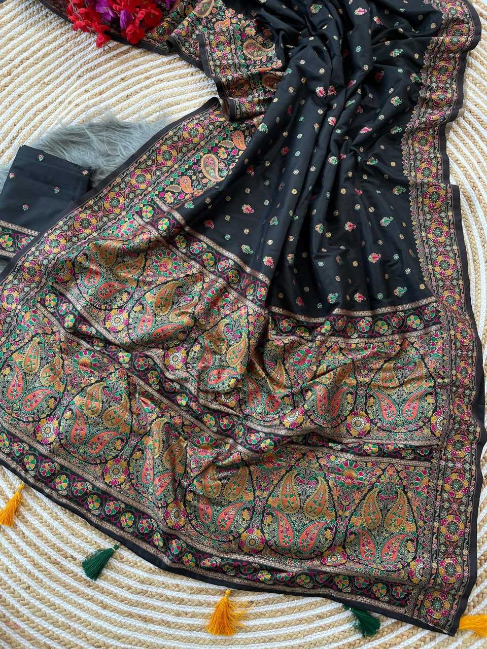 YNF PASHMINA RIN186 RVV37 SAREES WHOLESALE PRINTED KASHMIRI TRADITIONAL SILK SAREES MANUFACTURER