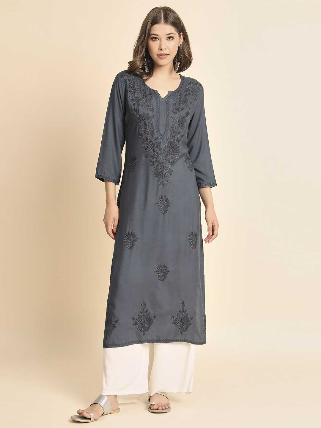 YNF RAYON RIN188 Adipurush KURTIS WHOLESALE LONG RAYON CHIKANKARI KURTIS MANUFACTURER