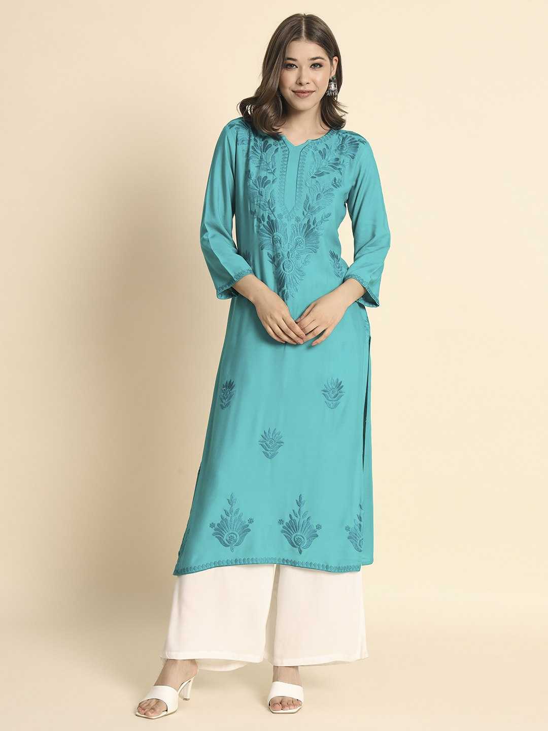 YNF RAYON RIN188 Adipurush KURTIS WHOLESALE LONG RAYON CHIKANKARI KURTIS MANUFACTURER