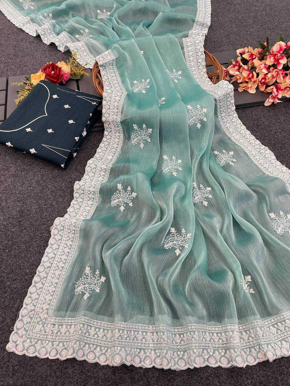 YNFJIMMY CHOO RIN187 542 SAREES WHOLESALE JIMMY CHOO SEQUENCE EMBROIDERED CUTWORK SAREES MANUFACTURER