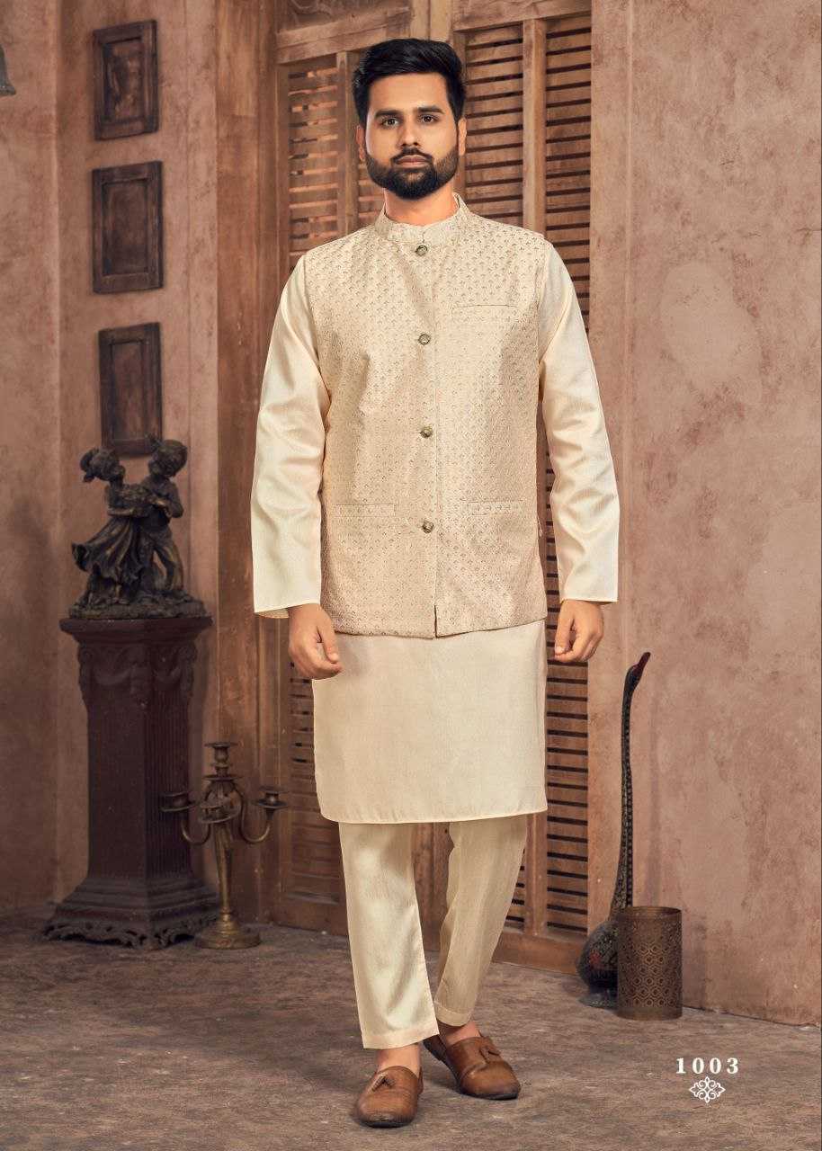 YNF BANGLORI SILK KESH246 MANYAVAR V-2 WHOLESALE MENS WEAR PATHANI SUIT SILK KURTA MANUFACTURER