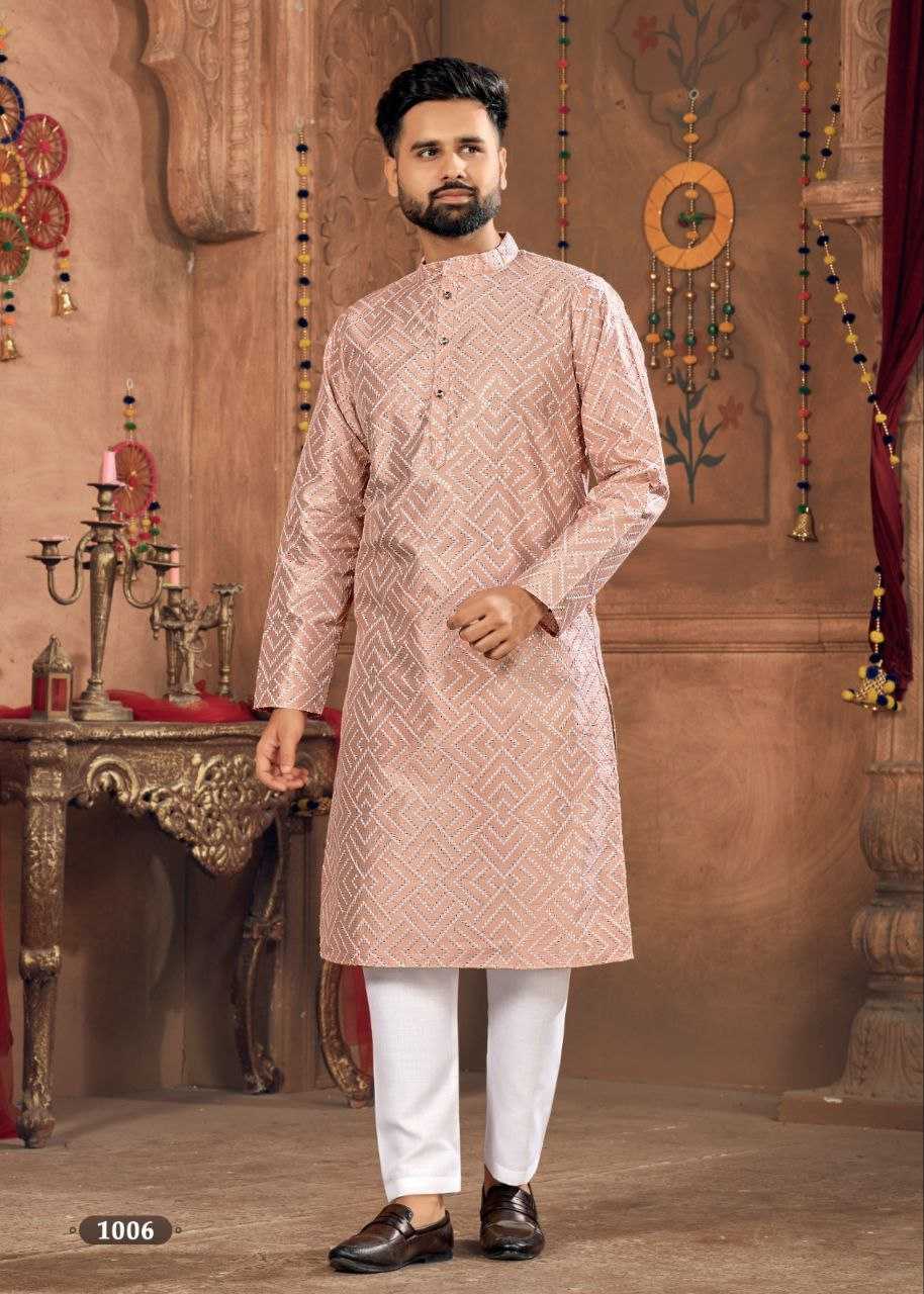 YNF BANGLORI SILK KESH246 ROYAL MEN V-8 MENS WEAR WHOLESALE SILK KURTA EMBROIDERED KUTRA PAJAMA MANUFACTURER