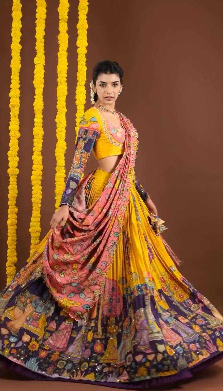 YNF CHENT CREPE KESH119 462 LEHENGAS WHOLESALE KALAMAKRI TRADITIONAL PRINTED LEHENGAS MANUFACTURER