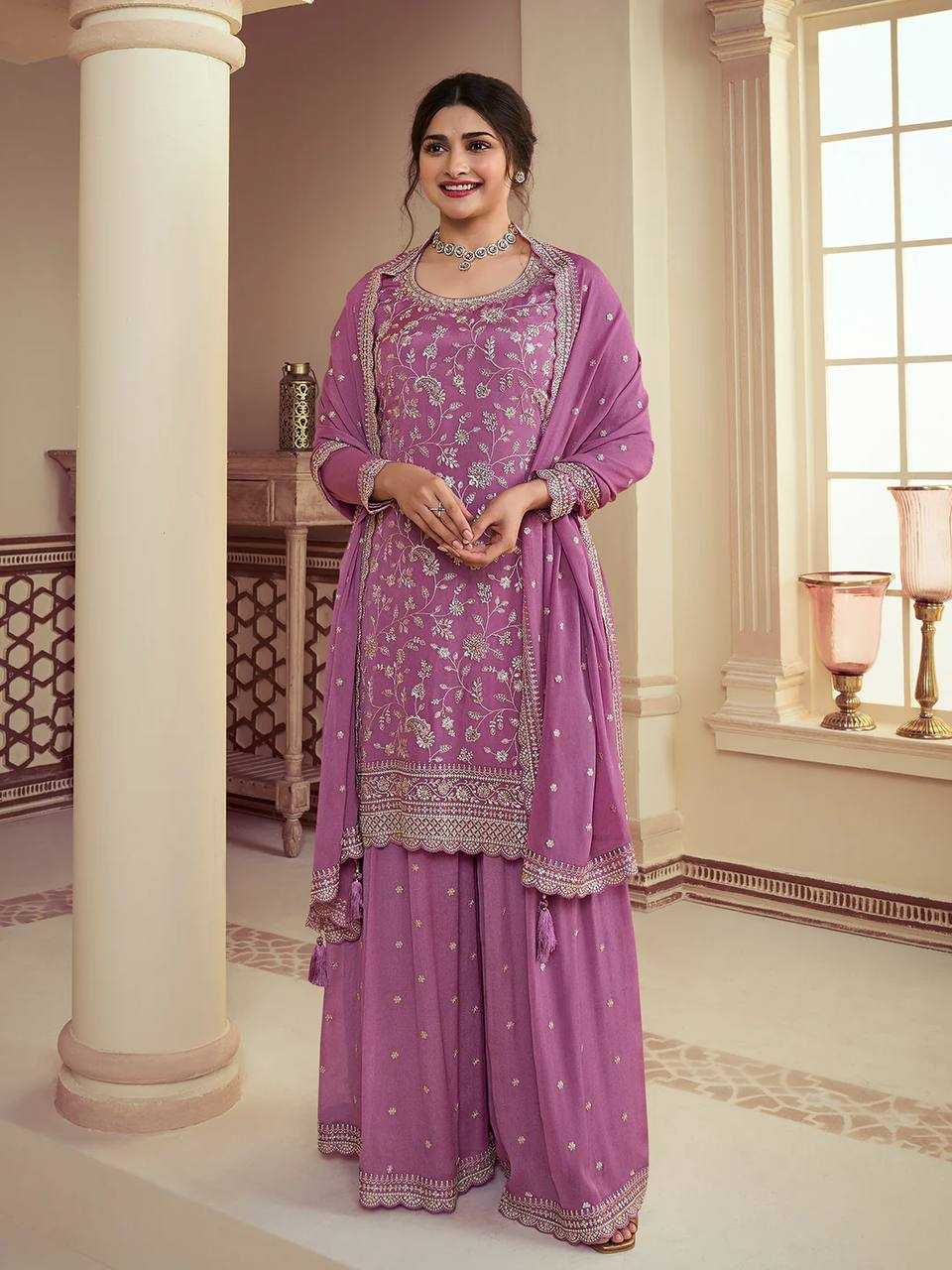 YNF CHINON SILK KESH157 1667 SUITS & DRESSES WHOLESALE EMBROIDERY PALAZZO LADIES SILK WEDDING SUITS MANUFACTURER