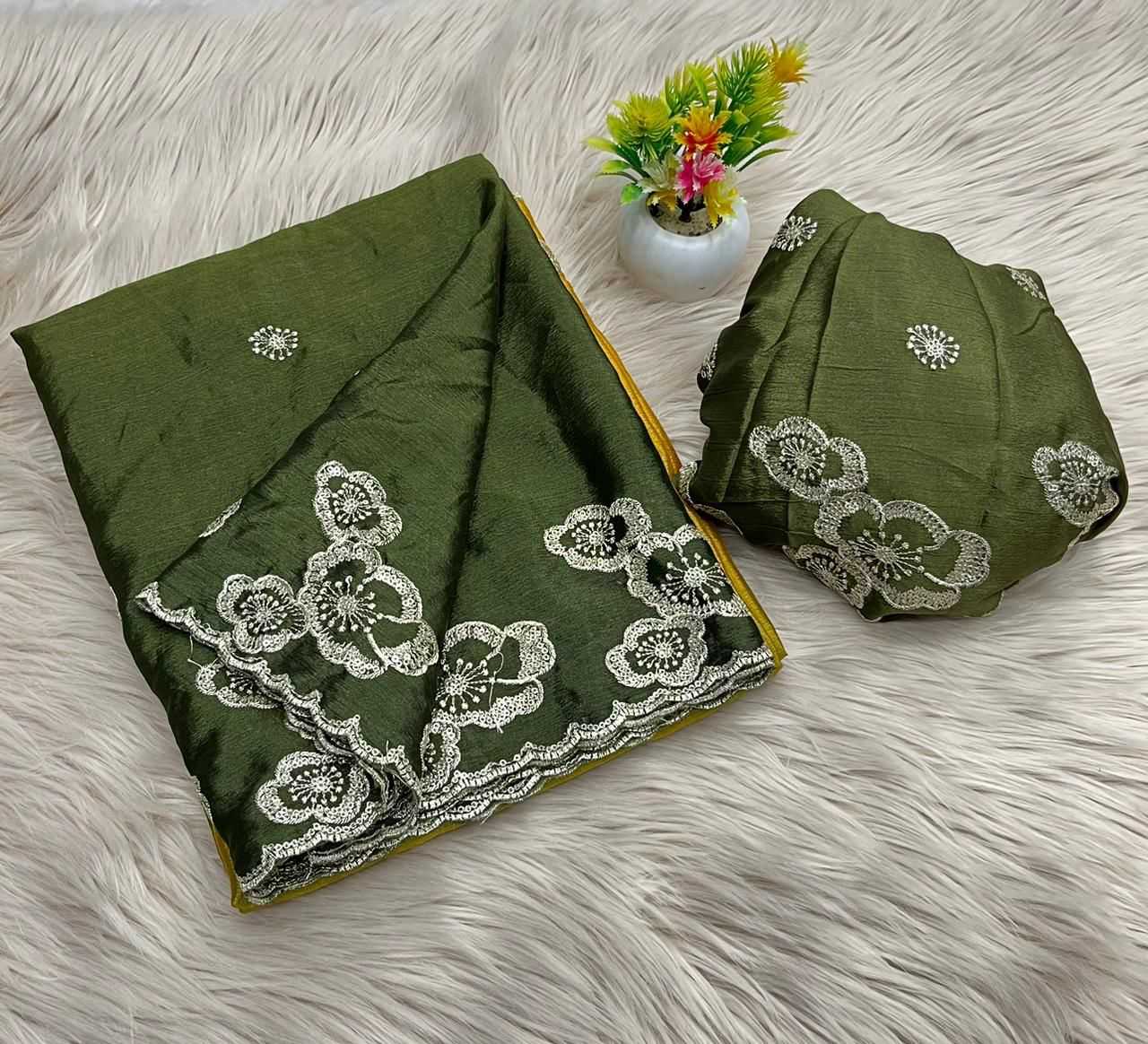 YNF CHINON SILK RIN104 APE163 SAREES WHOLESALE SILK EMBROIDERED CUT WORK SEQUINS SAREES MANUFACTURER