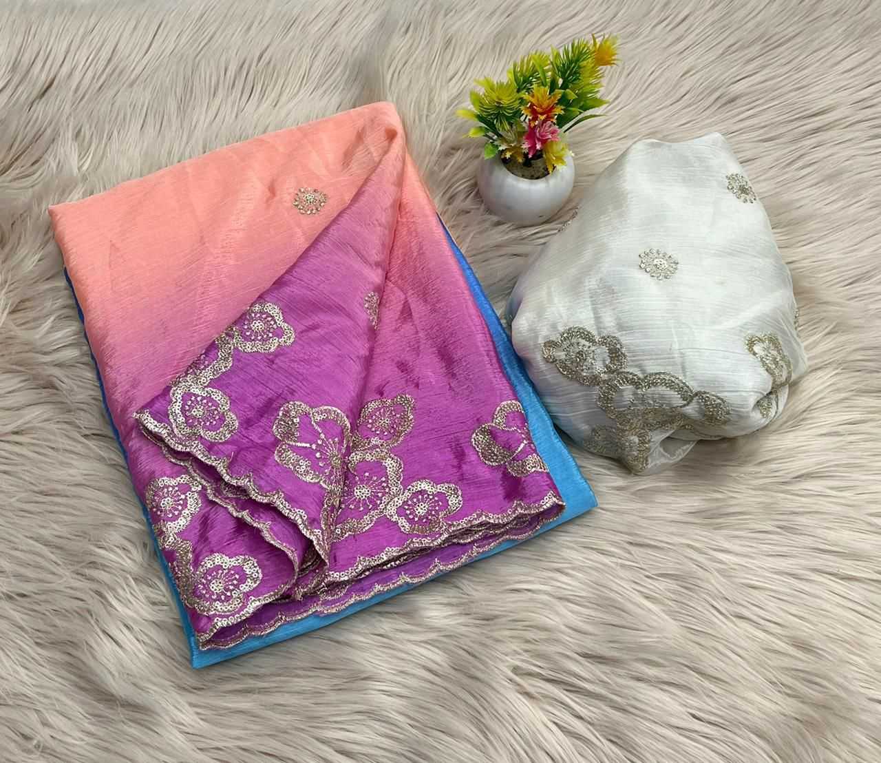 YNF CHINON SILK RIN104 APE163 SAREES WHOLESALE SILK EMBROIDERED CUT WORK SEQUINS SAREES MANUFACTURER