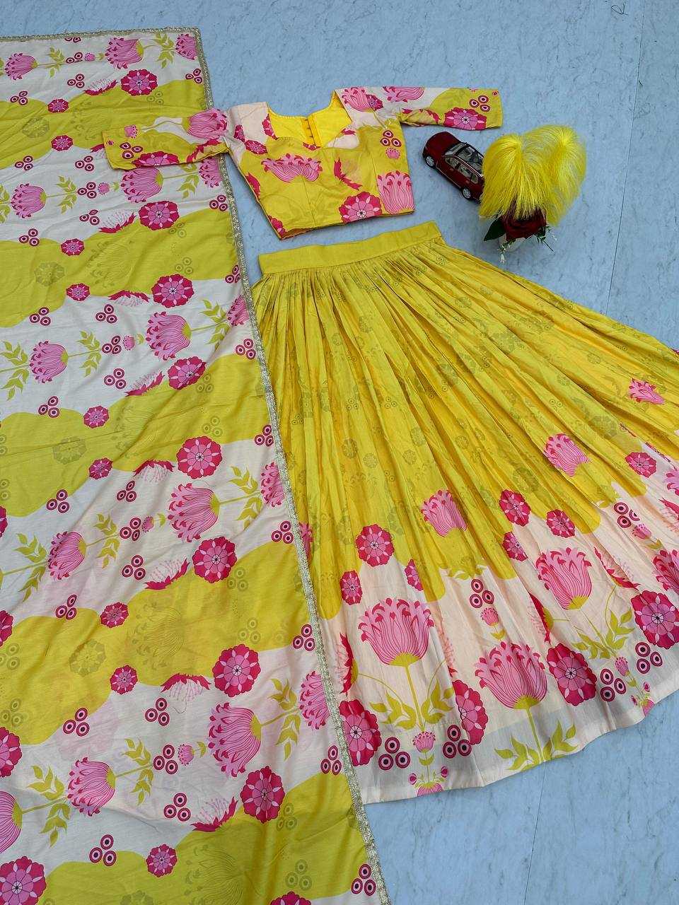 YNF COTTON KESH119 465 LEHENGAS WHOLESALE YELLOW TRADITIONAL PRINTED LEHENGAS MANUFACTURER