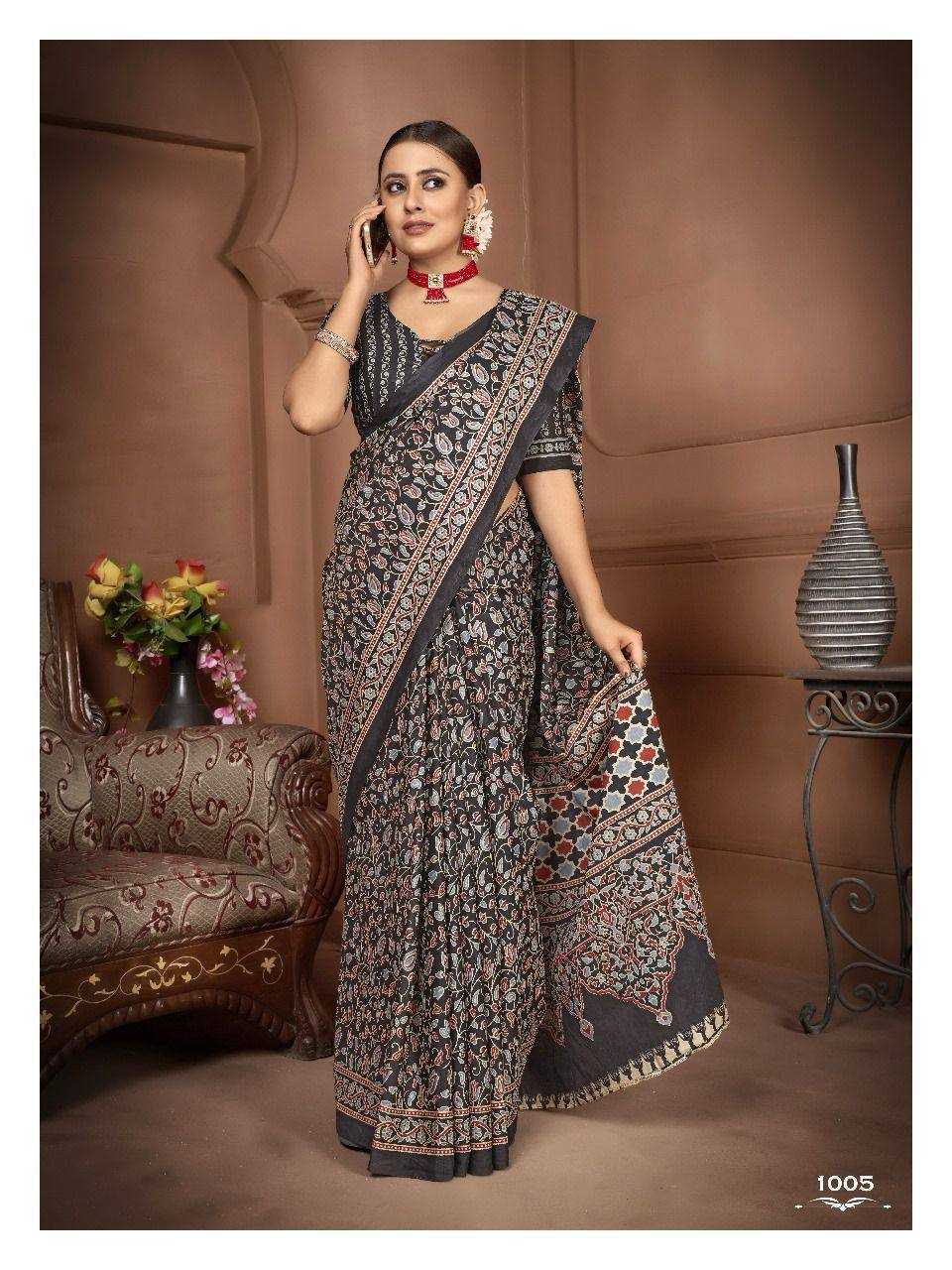 YNF COTTON KESH244  Ajrakh SAREES WHOLESALE PRINTED COTTON AJRAKH LADIES SAREES MANUFACTURER