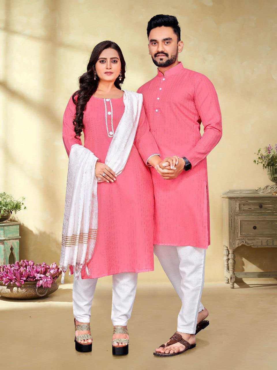 YNF COTTON RIN173 SNX01 COUPLE WEAR WHOLESALE MENS KURTA PAYJAM & FEMALE KURTIS BOTTOM MANUFACTURER