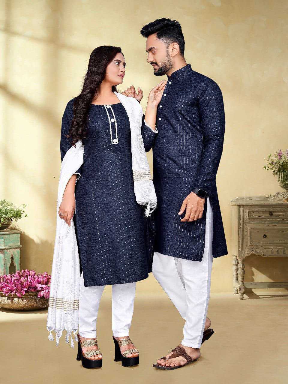 YNF COTTON RIN173 SNX01 COUPLE WEAR WHOLESALE MENS KURTA PAYJAM & FEMALE KURTIS BOTTOM MANUFACTURER