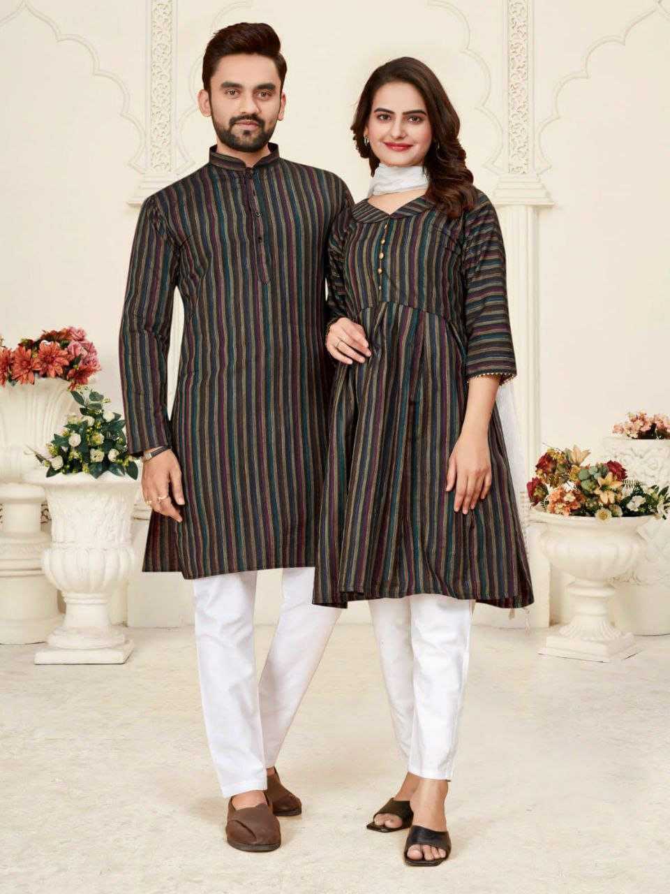 YNF COTTON RIN191 DHRUV-TARA COUPLE WEAR WHOLESALE MENS KURTA PAYJAM & FEMALE KURTIS BOTTOM MANUFACTURER