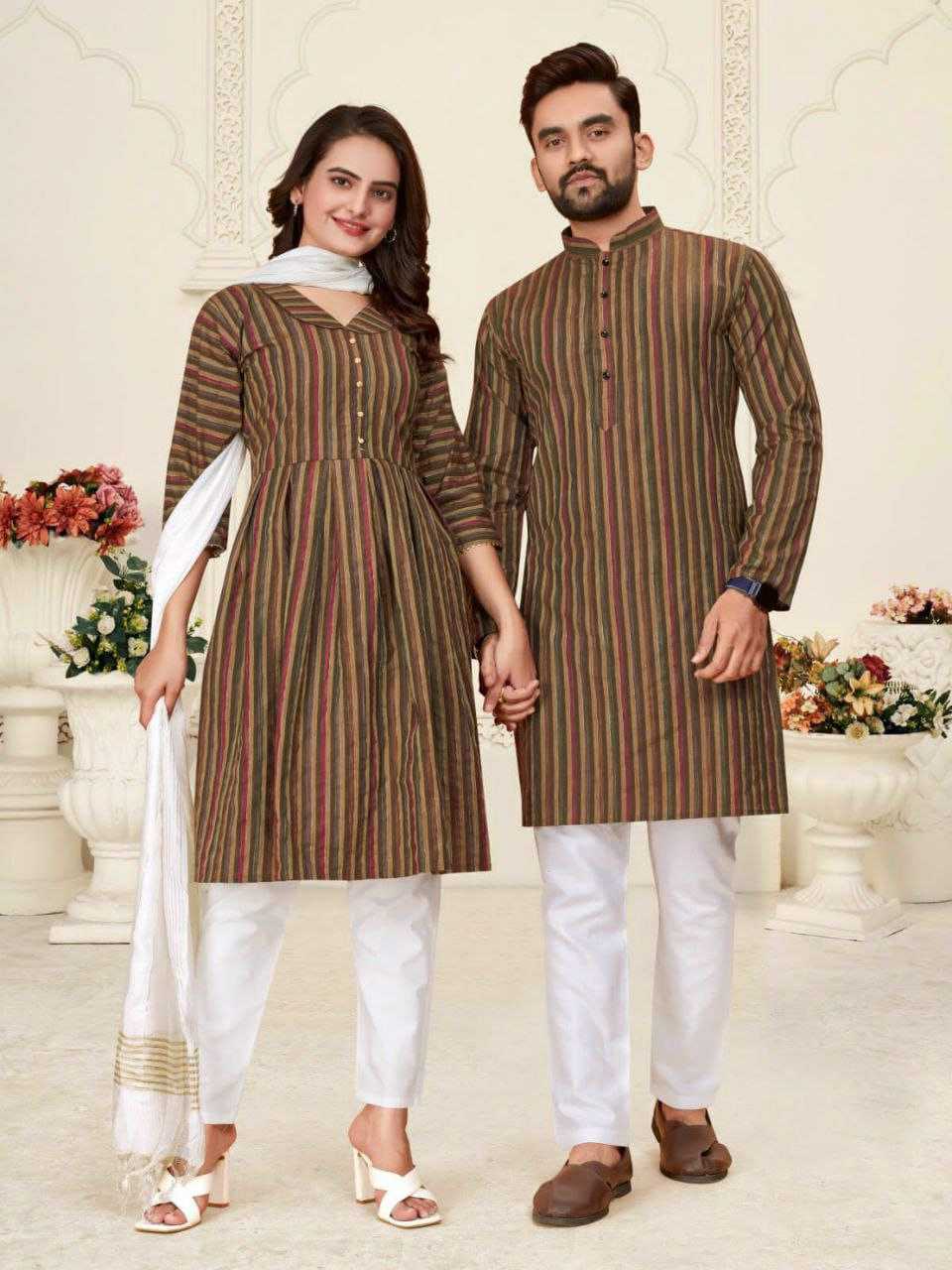 YNF COTTON RIN191 DHRUV-TARA COUPLE WEAR WHOLESALE MENS KURTA PAYJAM & FEMALE KURTIS BOTTOM MANUFACTURER