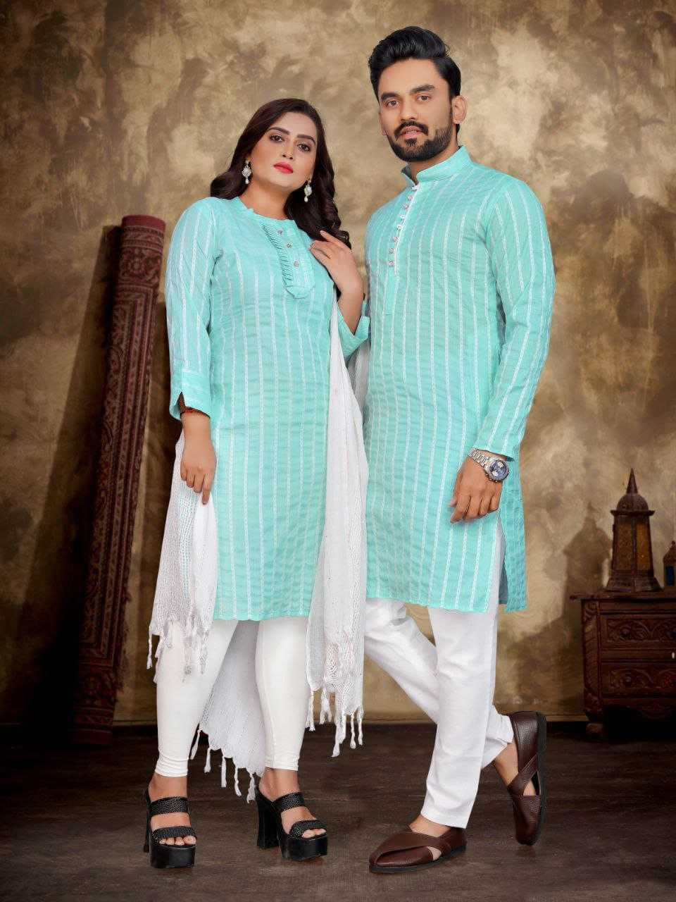 YNF COTTON RIN191 Madhu-Baala COUPLE WEAR WHOLESALE MENS KURTA PAYJAM & FEMALE KURTIS BOTTOM MANUFACTURER