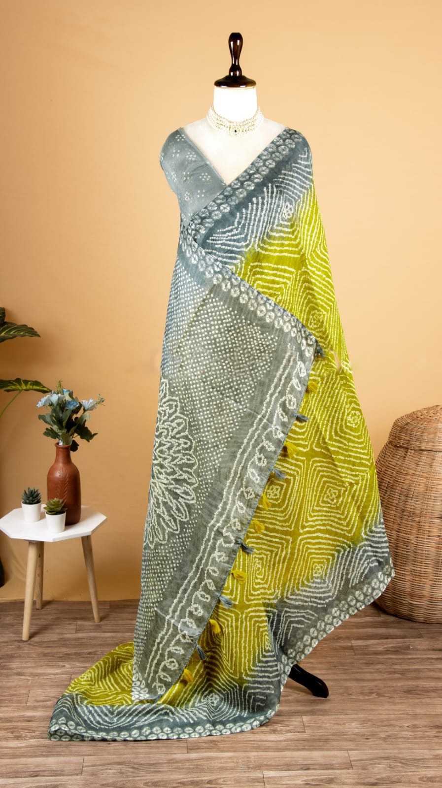 YNF LINEN KESH101 ANT144 SAREES WHOLESALE PRINTED LINEN BANDHANI SAREES MANUFACTURER