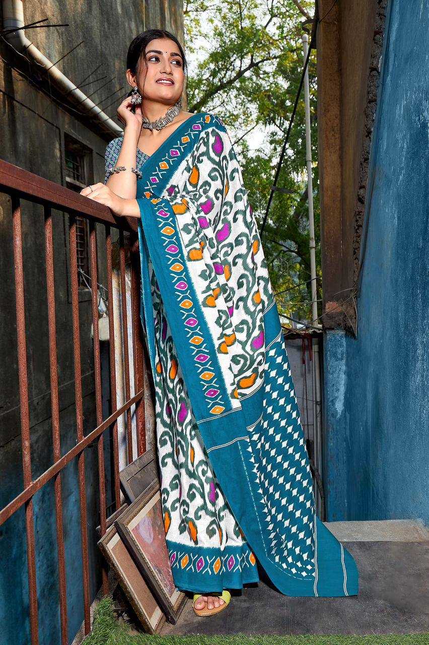 YNF PURE COTTON KESH244  IKKAT FUNDA SAREES WHOLESALE BLOCK PRINTED COTTON LADIES OFFICE WEAR SAREES MANUFACTURER