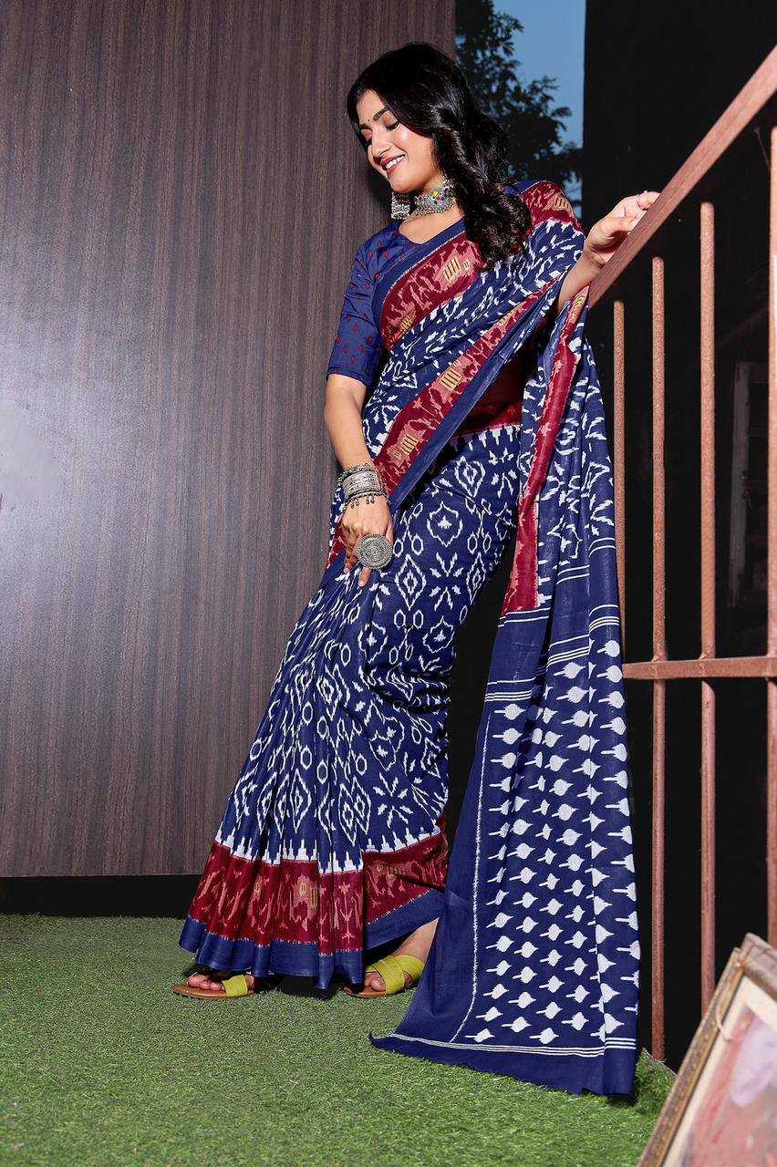 YNF PURE COTTON KESH244  IKKAT FUNDA SAREES WHOLESALE BLOCK PRINTED COTTON LADIES OFFICE WEAR SAREES MANUFACTURER