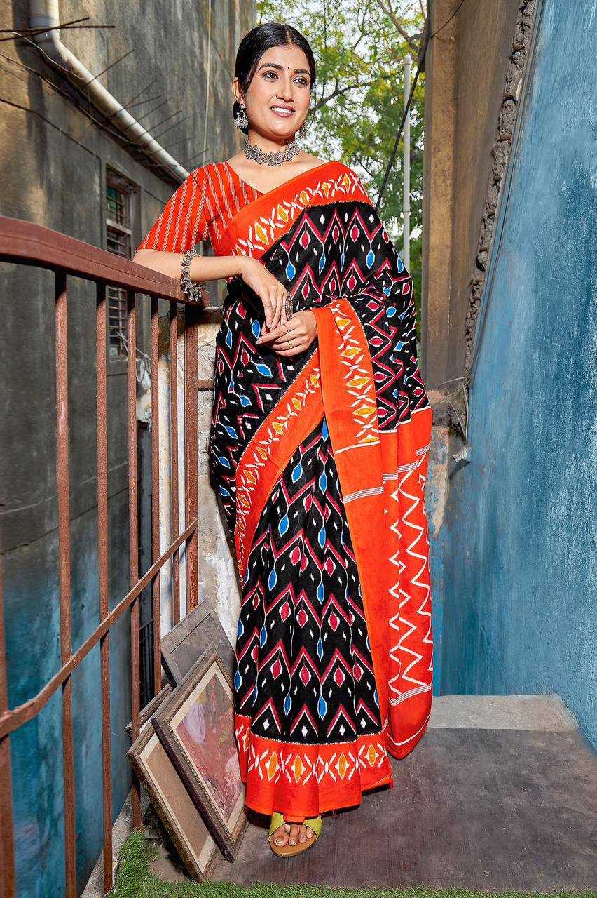 YNF PURE COTTON KESH244  IKKAT FUNDA SAREES WHOLESALE BLOCK PRINTED COTTON LADIES OFFICE WEAR SAREES MANUFACTURER