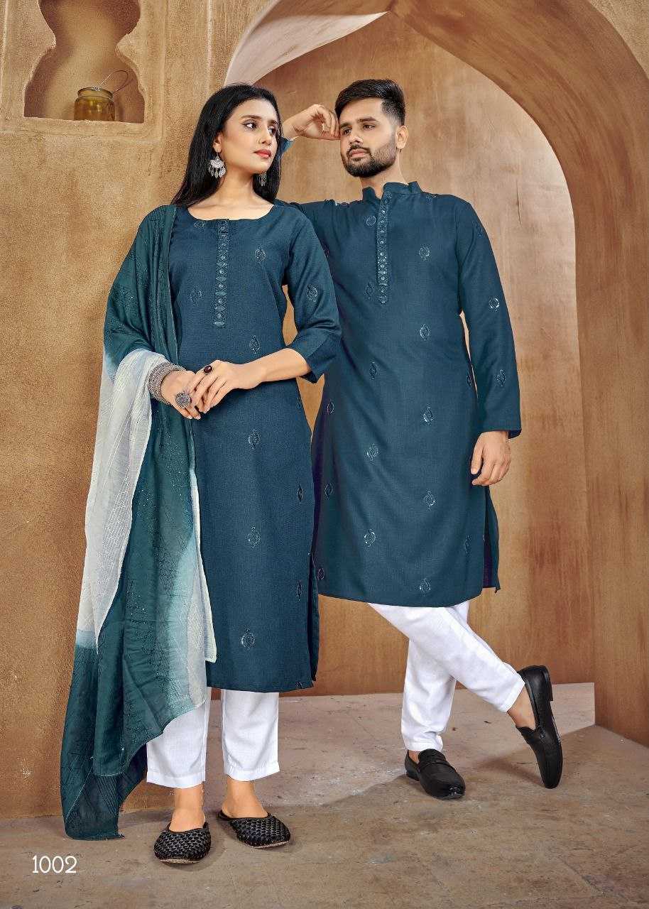 YNF PURE COTTON KESH246 Couple Goal V-2 COUPLE WEAR WHOLESALE MENS KURTA PAYJAM & FEMALE KURTIS BOTTOM MANUFACTURER