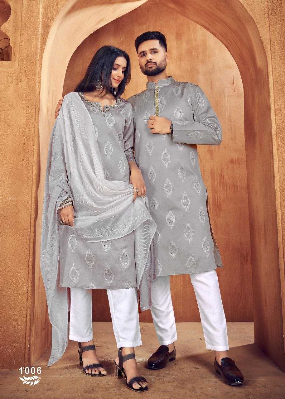 YNF PURE COTTON KESH246 Royal Couple V-11 COUPLE WEAR WHOLESALE MENS KURTA PAYJAM & FEMALE KURTIS BOTTOM MANUFACTURER