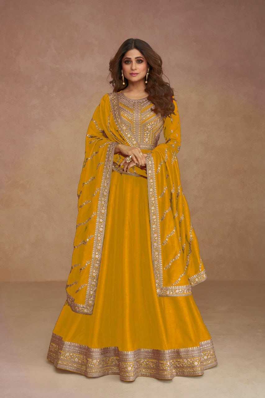 YNF SILK RIN129 9517  GOWNS WHOLESALE WEDIDING PRINTED LONG SILK SHAMITA SHETTY GOWNS MANUFACTURER