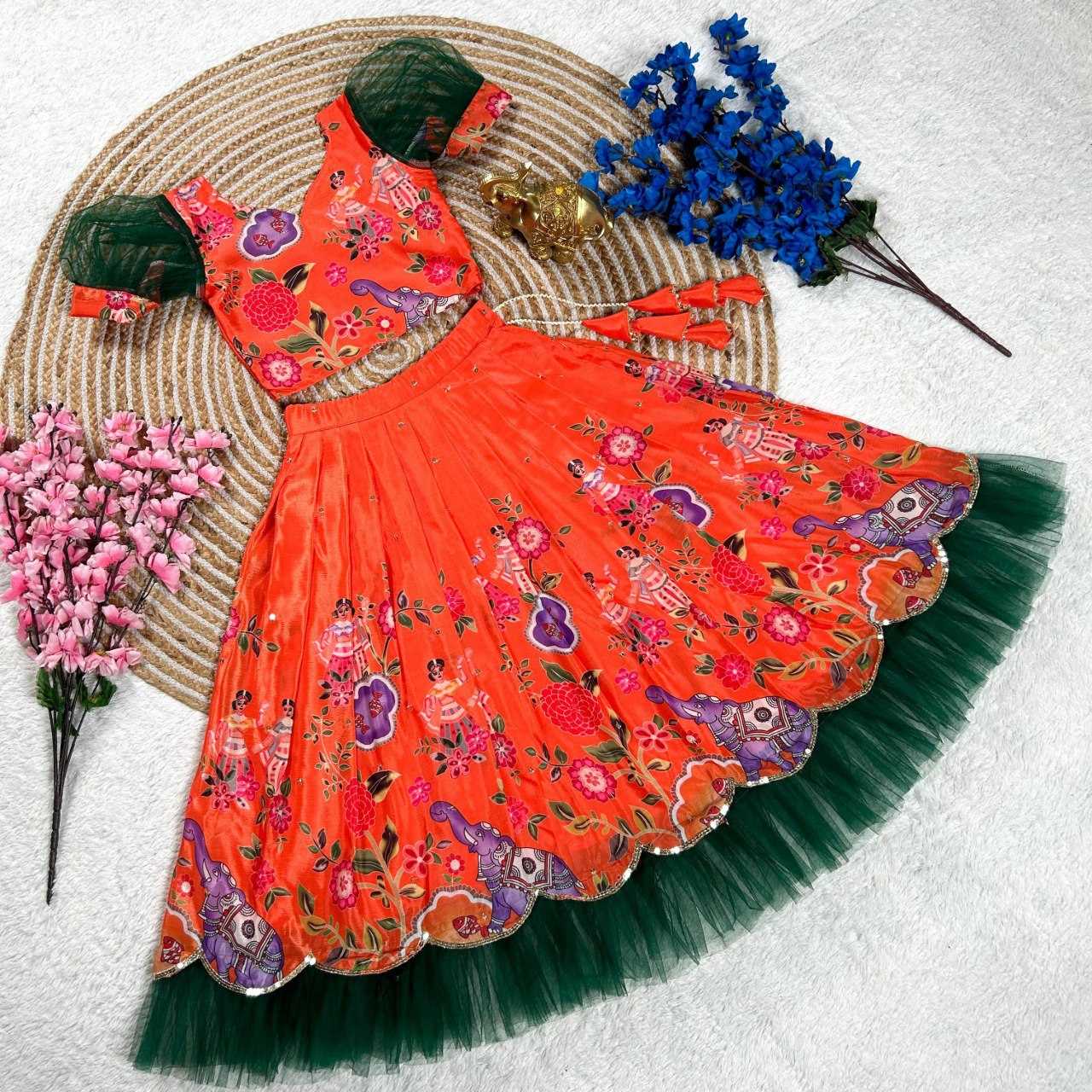 YNF SOFT CHINON KESH109 160 WHOLESALE KIDS LEHENGA TRADITIONAL ETHNIC LEHENGA KIDS FESTIVEL LEHANGA MANUFACTURER