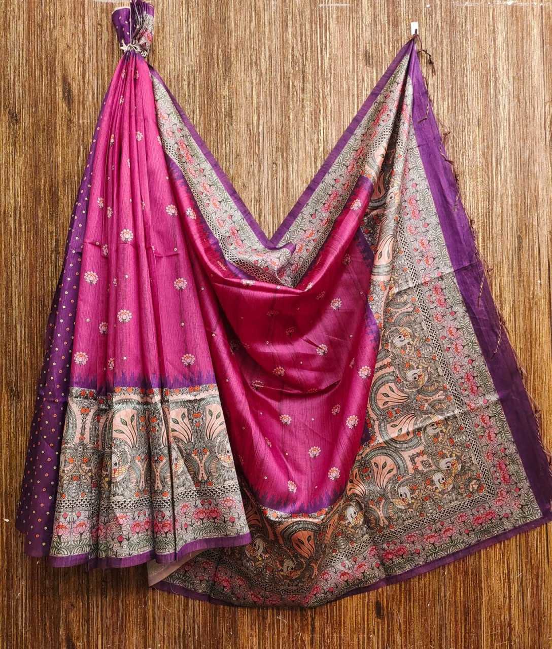 YNF TUSSAR SILK KESH165 Yogita Lotus 2 SAREES WHOLESALE TRADITIONAL EMBROIDERED TUSSAR SILK SAREES MANUFACTURER