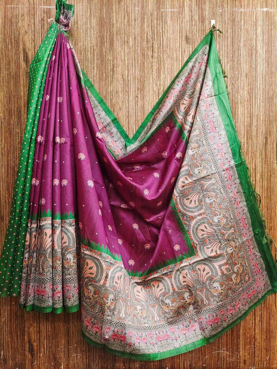 YNF TUSSAR SILK KESH165 Yogita Lotus 2 SAREES WHOLESALE TRADITIONAL EMBROIDERED TUSSAR SILK SAREES MANUFACTURER