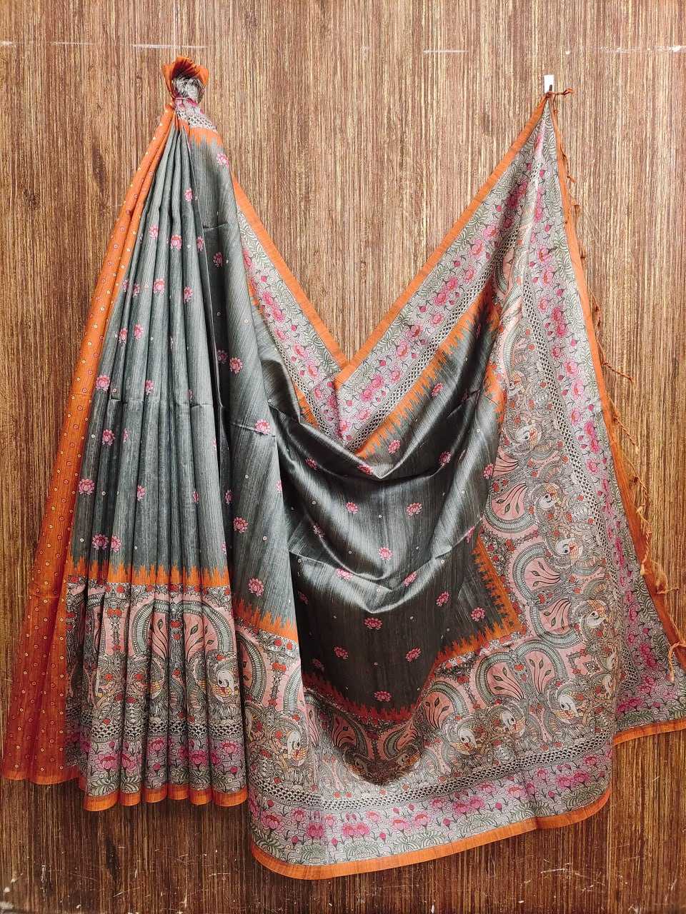 YNF TUSSAR SILK KESH165 Yogita Lotus 2 SAREES WHOLESALE TRADITIONAL EMBROIDERED TUSSAR SILK SAREES MANUFACTURER