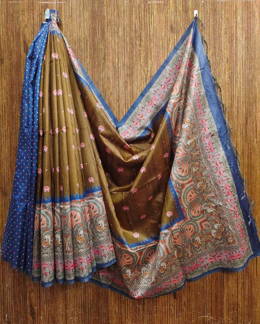 YNF TUSSAR SILK KESH165 Yogita Lotus 2 SAREES WHOLESALE TRADITIONAL EMBROIDERED TUSSAR SILK SAREES MANUFACTURER