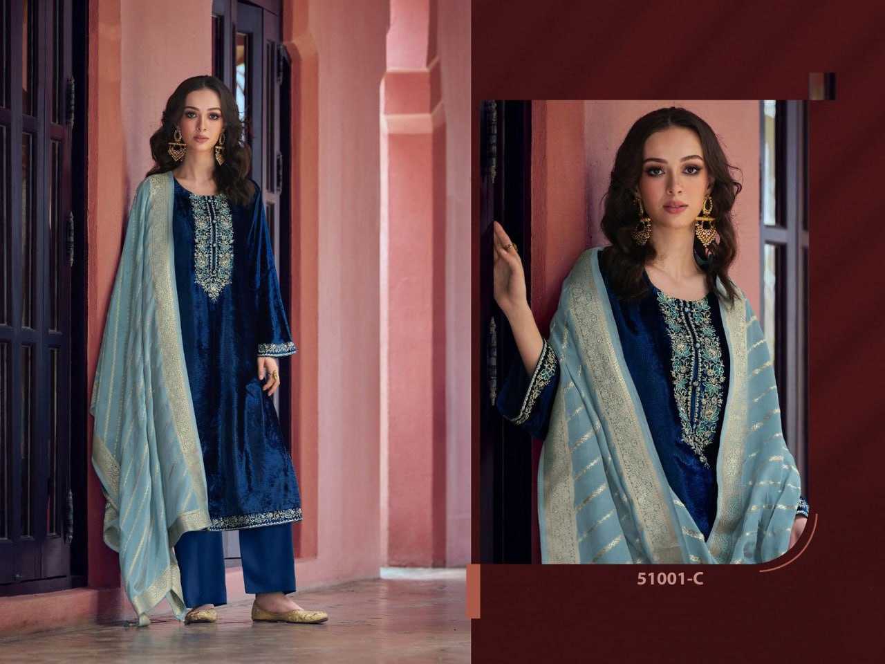 YNF VELVET RIN131 51001 SUITS & DRESSES WHOLESALE SEMI STITCHED EMBROIDERED WEDDING SUITS MANUFACTURER