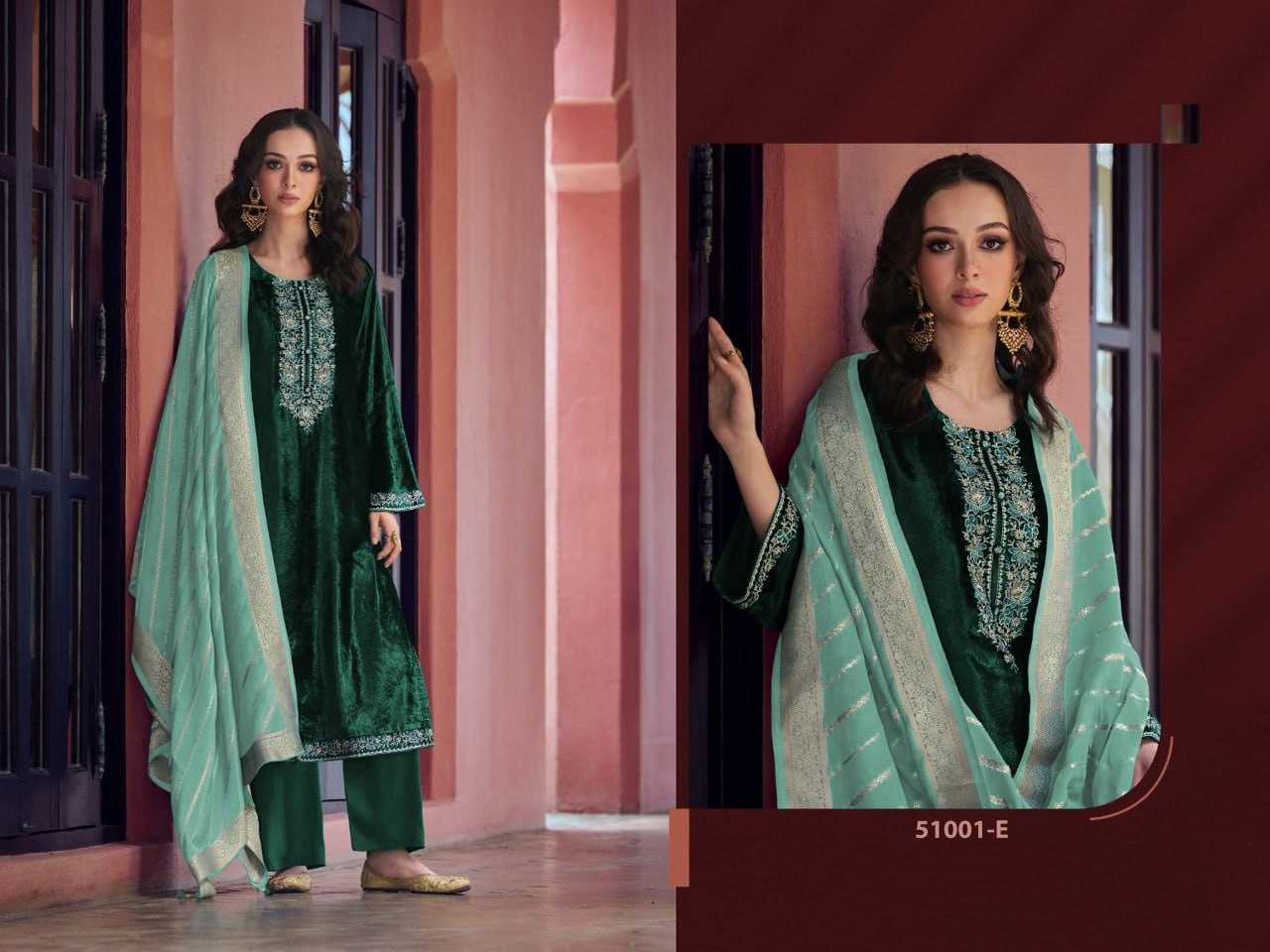 YNF VELVET RIN131 51001 SUITS & DRESSES WHOLESALE SEMI STITCHED EMBROIDERED WEDDING SUITS MANUFACTURER