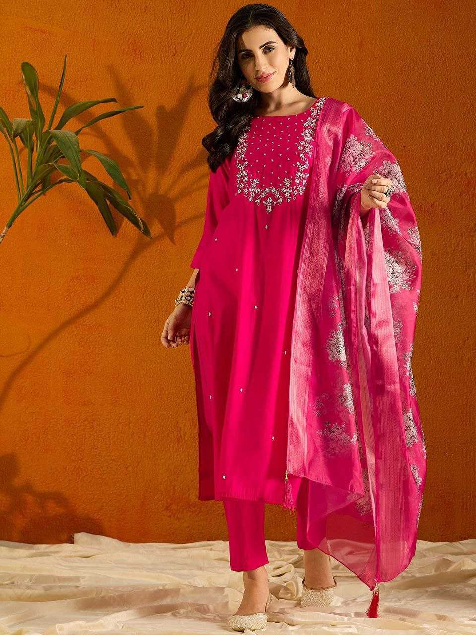 YNF VISCOSE CHANDERI RIN174 RAVIYA SUITS & DRESSES WHOLESALE EMBROPIDERY CHANDERI WEDDING PINK SUITS MANUFACTURE