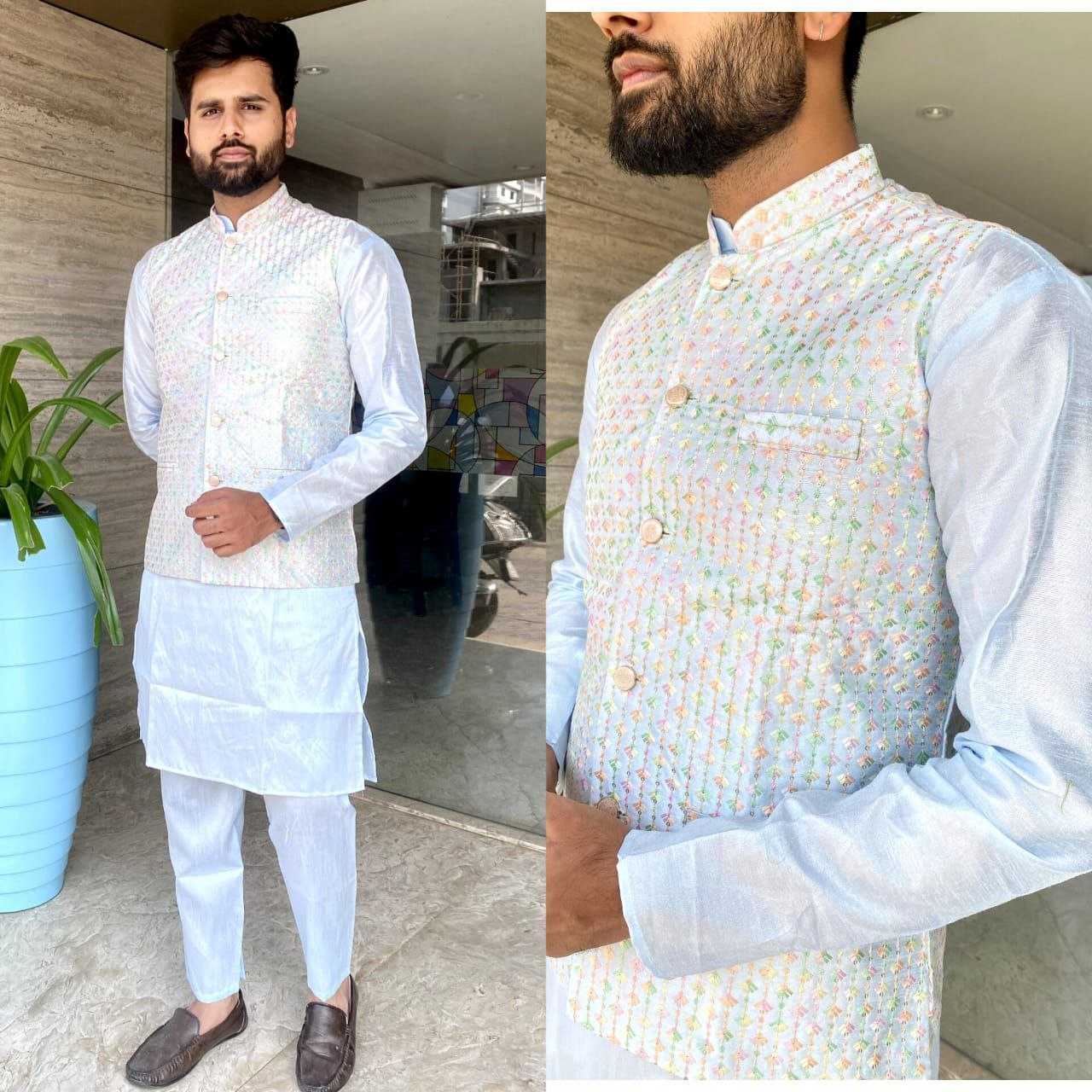 Ynf Banglori Silk KESH246 MANYAVAR V-3 Mens Wear Wholesale Silk Kurta Men Wedding kurta Embroidered Kurta Pajama Manufacturer