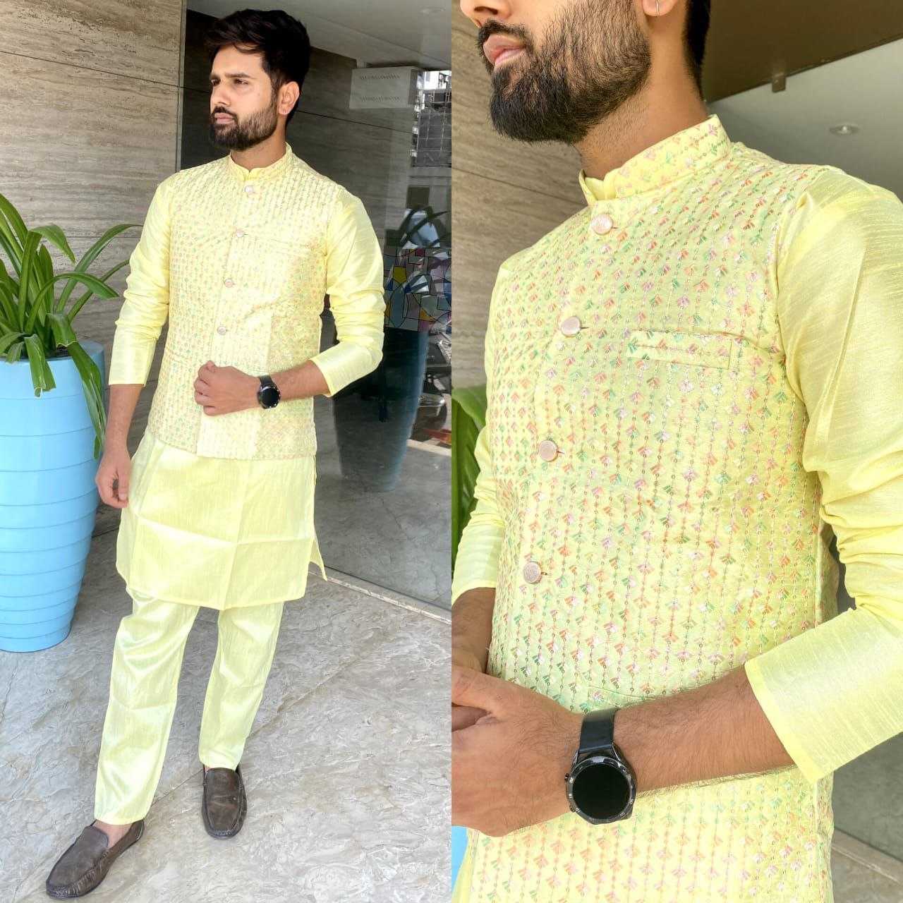 Ynf Banglori Silk KESH246 MANYAVAR V-3 Mens Wear Wholesale Silk Kurta Men Wedding kurta Embroidered Kurta Pajama Manufacturer