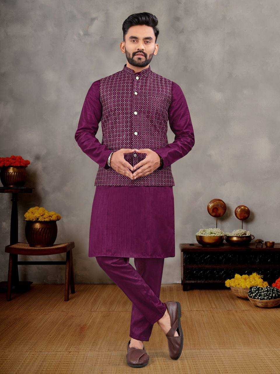 Ynf Banglori Silk RIN131 MANYAVAR Mens Wear Wholesale Mens Kurtas Mens Kurta Pyjama Embroidered Kurta Pajama Manufacturer