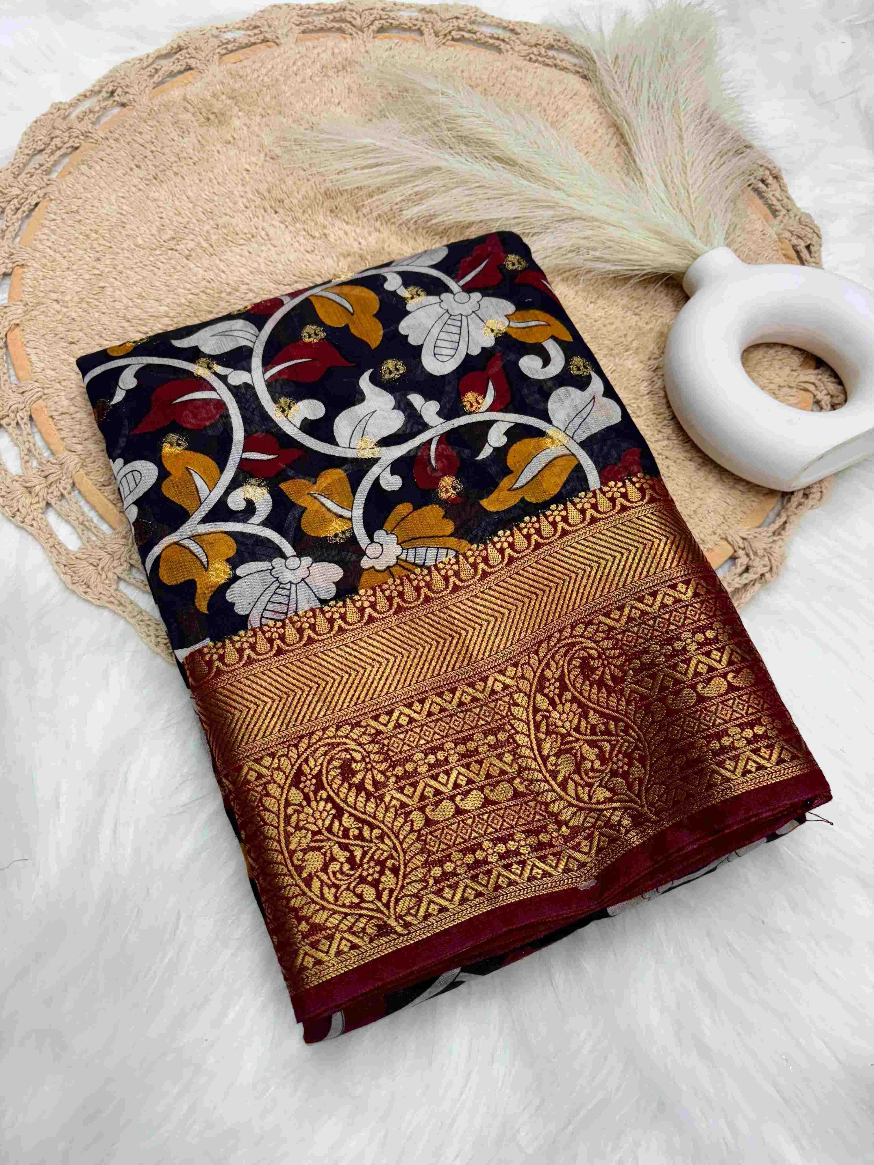 YNF CHANDERI COTTON RIN193 APN31 SAREE WHOLESALE KALAMKAR CHANDERI ZARI SAREE MANUFACTURER