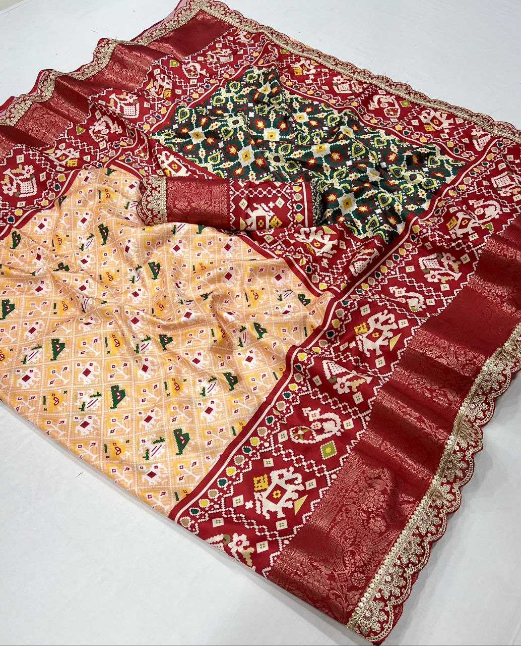 YNF DOLA SILK KESH384 827 SAREES WHOLESALE KALAMKARI SILK BANDHANI SAREES MANUFACTURER