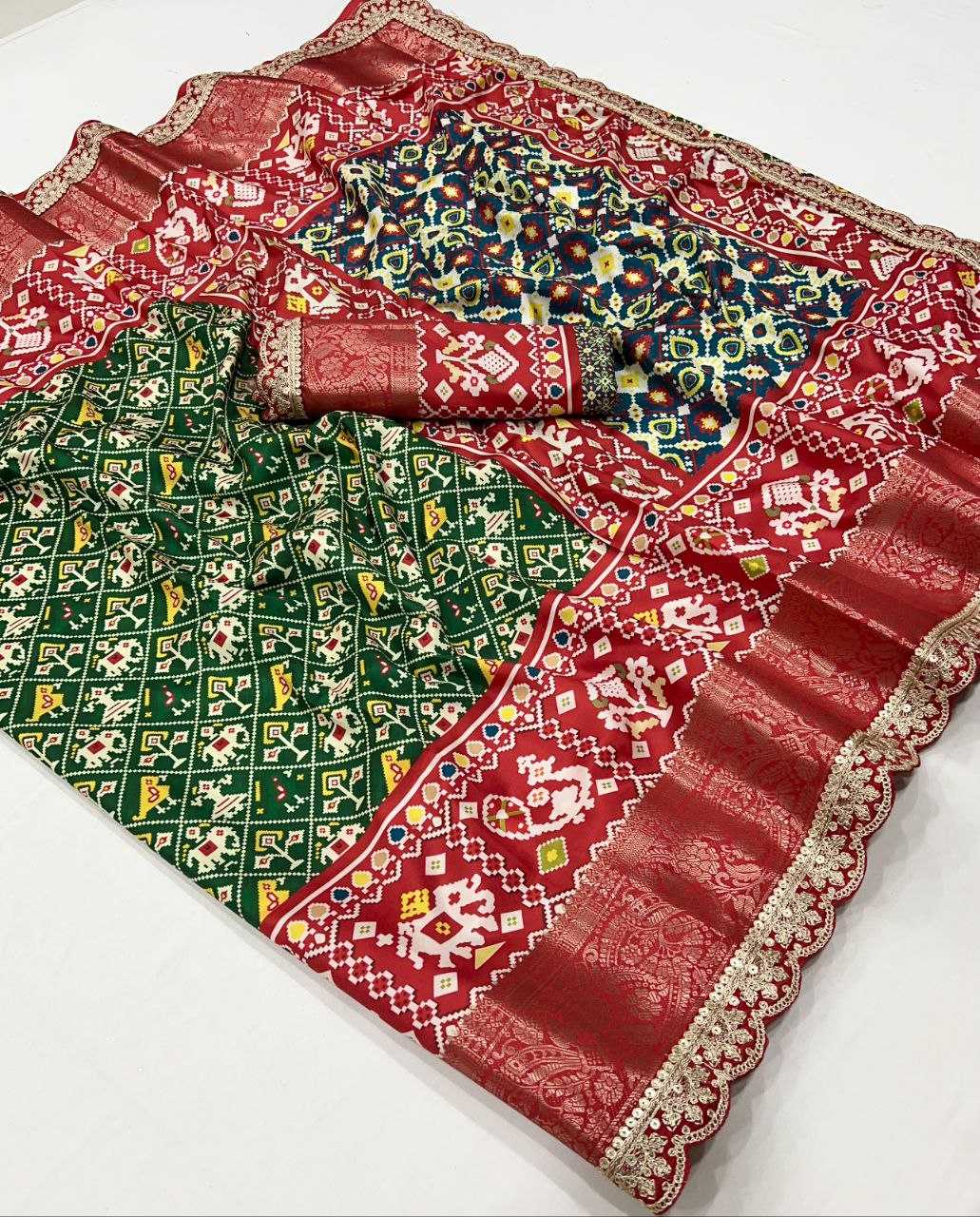 YNF DOLA SILK KESH384 827 SAREES WHOLESALE KALAMKARI SILK BANDHANI SAREES MANUFACTURER