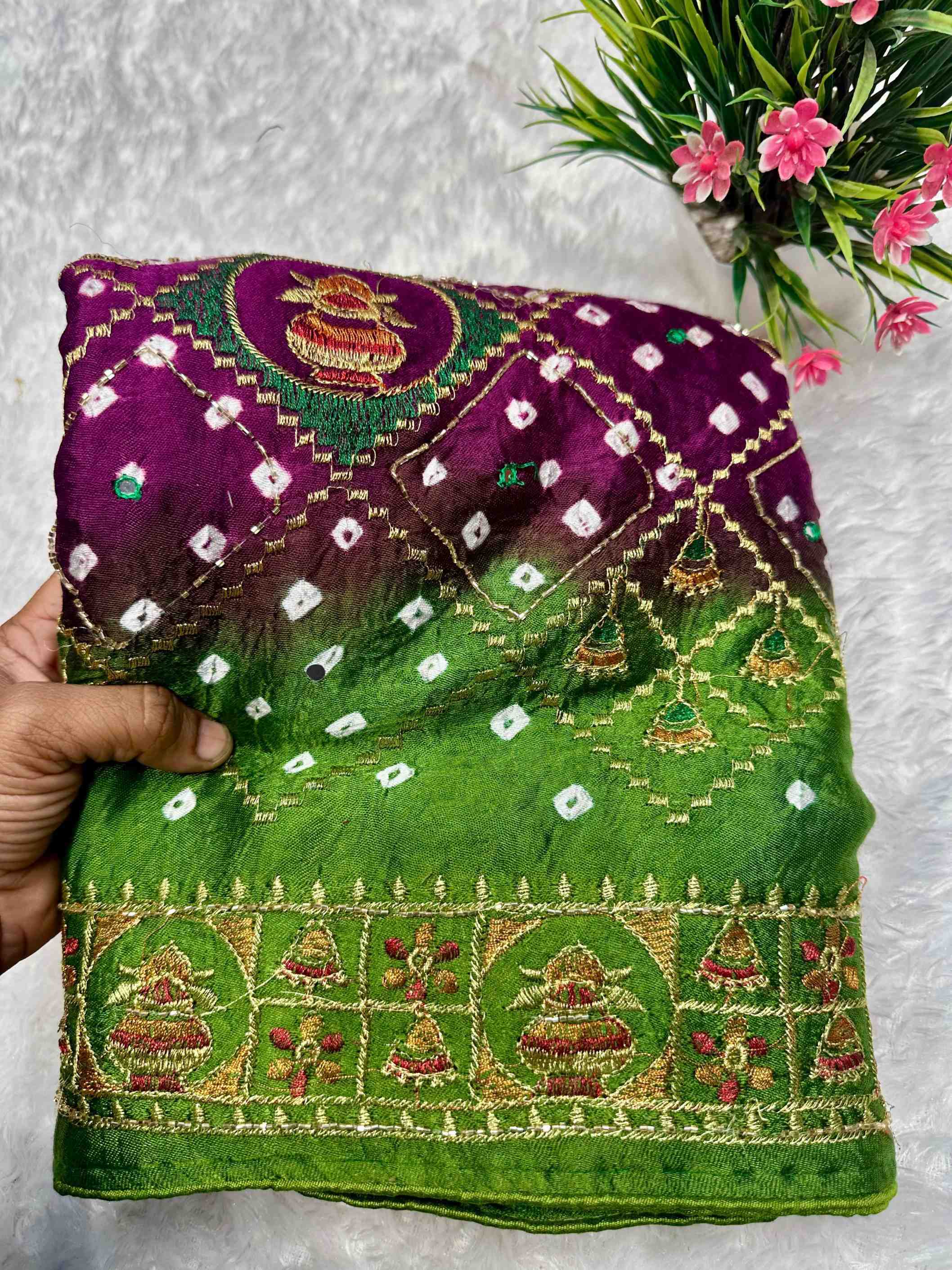 Ynf Gajji Silk KESH155 Gajji Ghantadi Sarees Wholesale Hand Work Sarees Embroidered Sarees Bandhani Bandhej Sarees Manufacturer