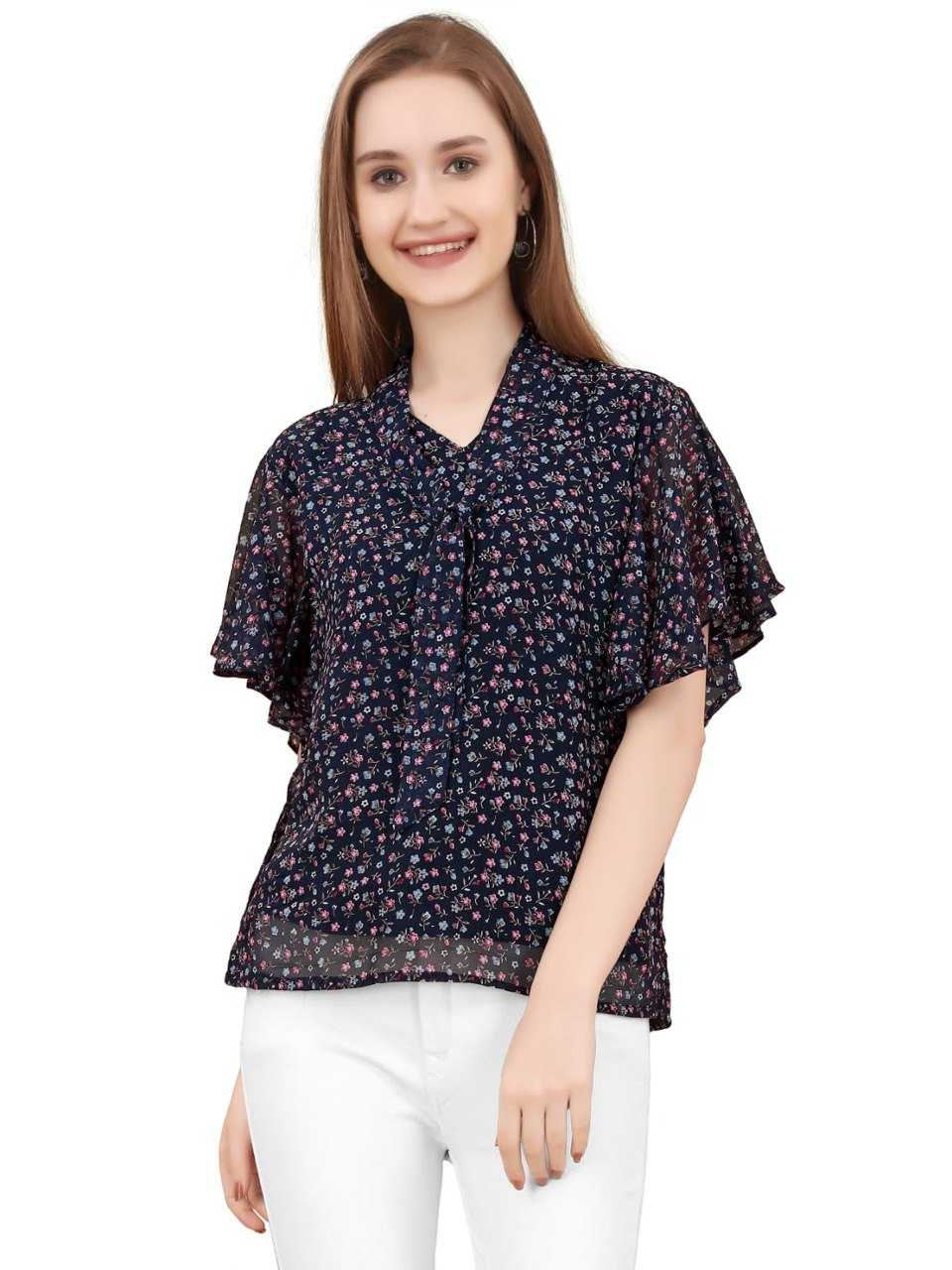 YNF GEORGETTE KESH407 RMT29 WHOLESALE TOP WESTERN WEAR MANUFACTURER