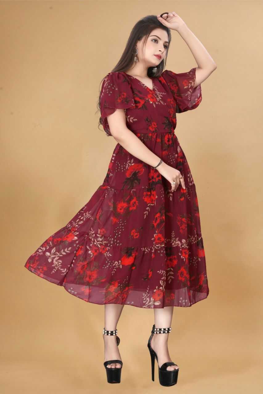 YNF GEORGETTE KESH407 RMT56 WHOLESALE ONE PIECE DRESS WESTERN WEAR MANUFACTURER