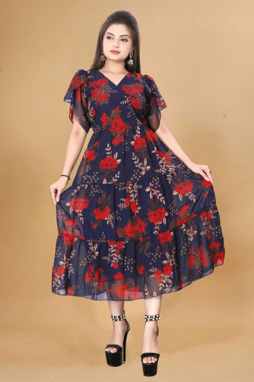 YNF GEORGETTE KESH407 RMT56 WHOLESALE ONE PIECE DRESS WESTERN WEAR MANUFACTURER