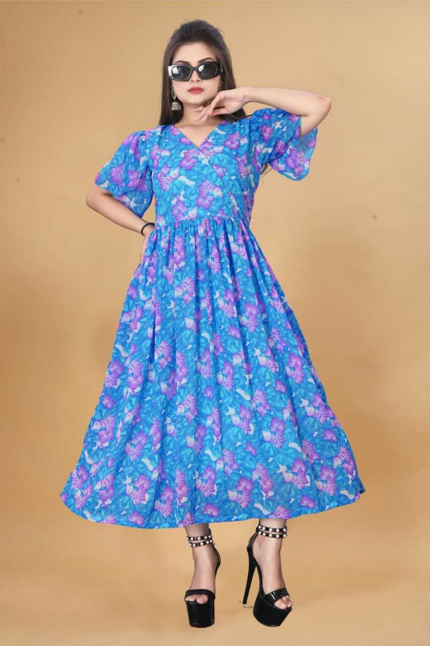 YNF GEORGETTE KESH407 RMT56 WHOLESALE ONE PIECE DRESS WESTERN WEAR MANUFACTURER