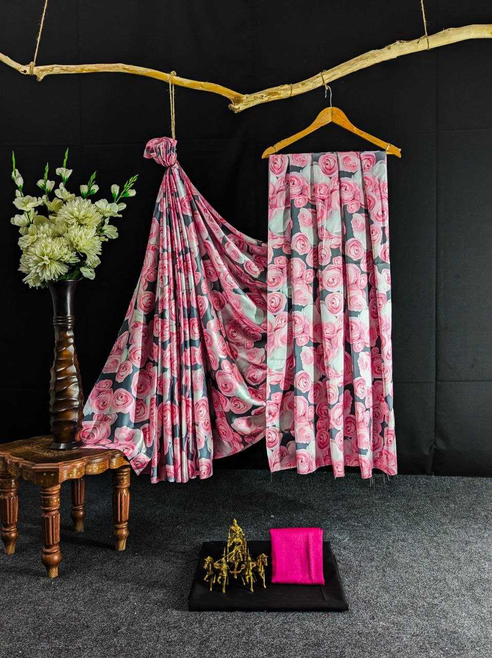 Ynf Japan Sartin KESH254 09 Sarees Wholesale Printed Sarees Festive Sarees Satin Sarees Manufacturer