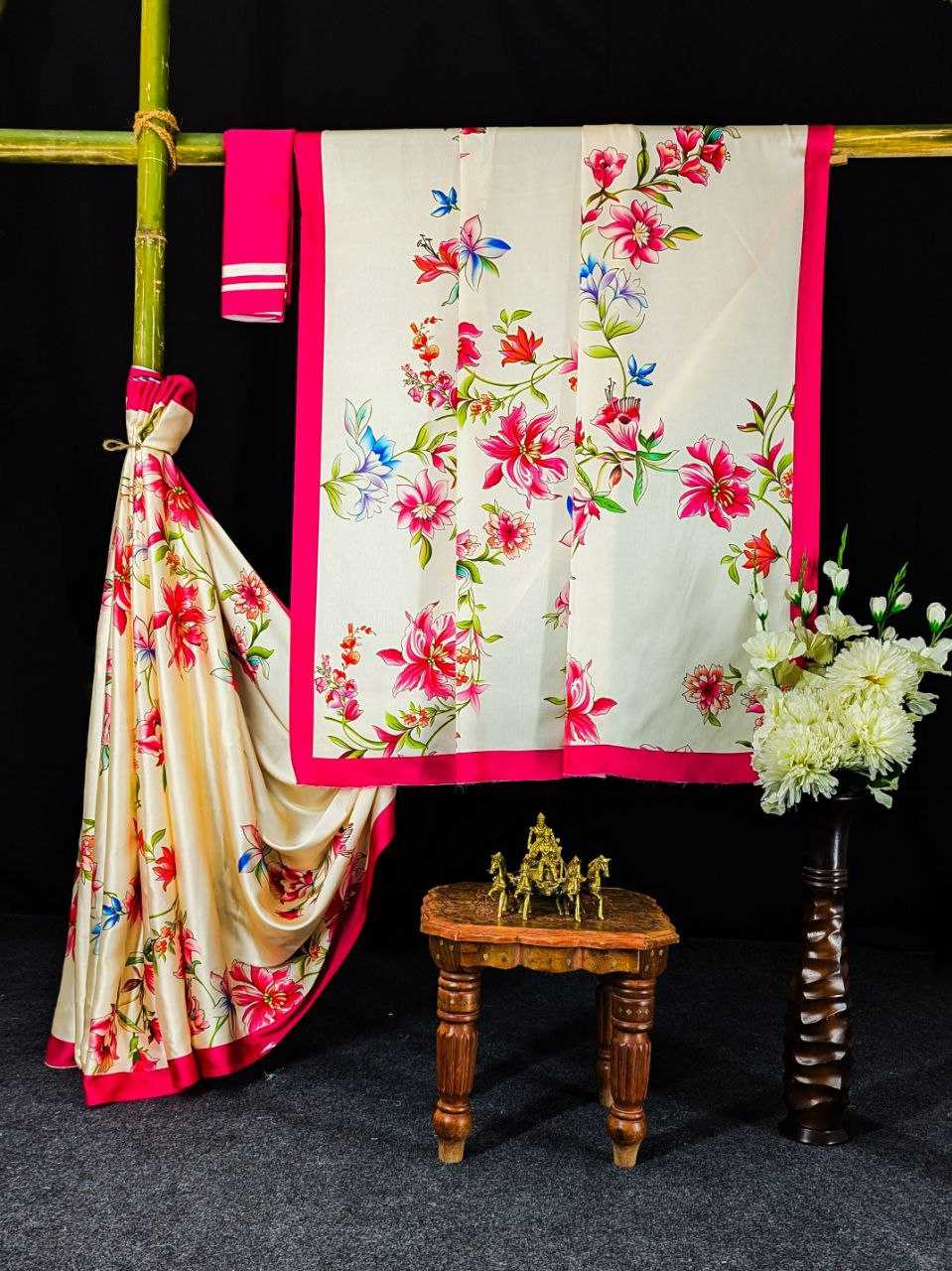 Ynf Japan Sartin KESH254 18 Sarees Wholesale Party Wear Sarees Printed Sarees Satin Sarees Manufacturer