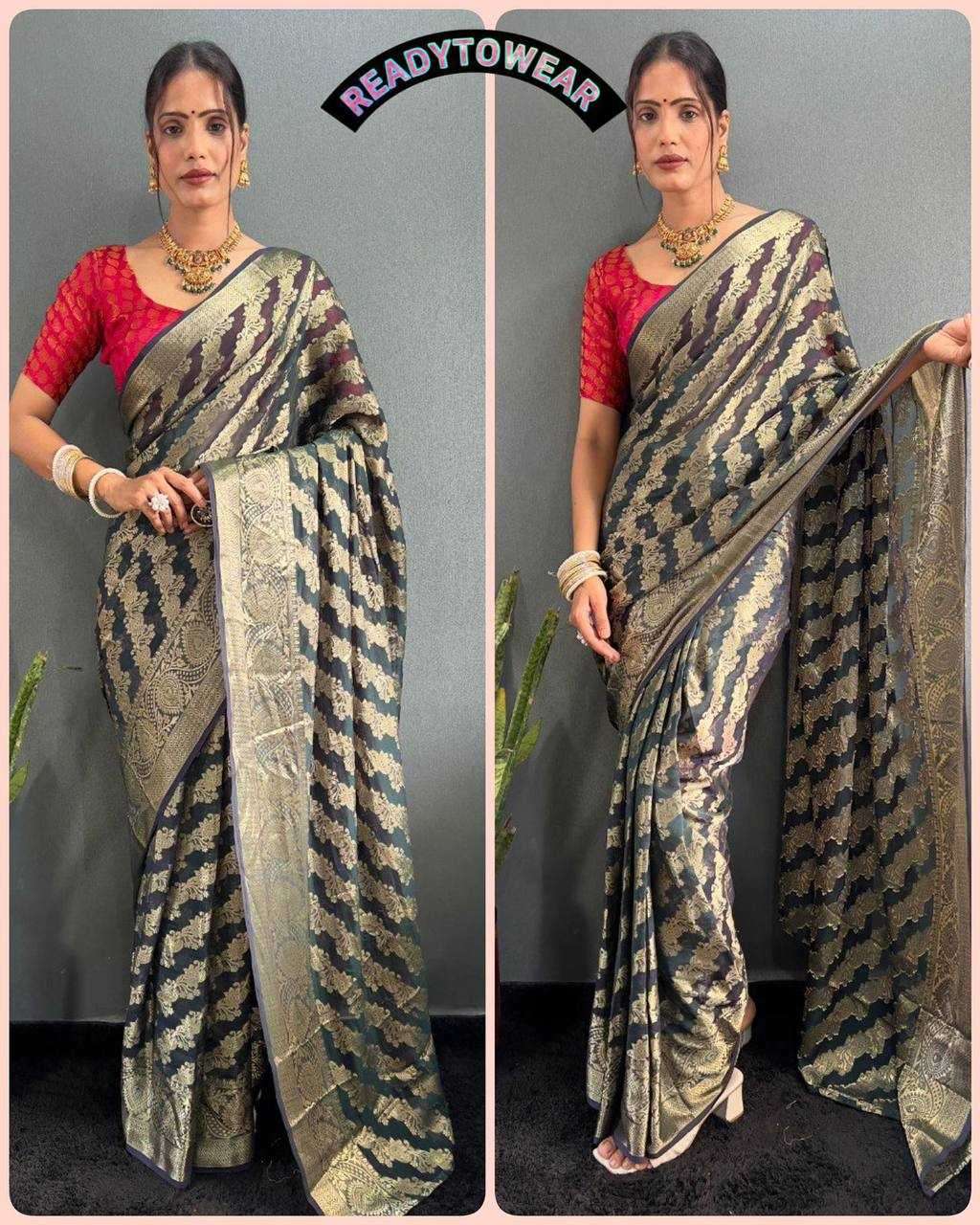 YNF LEHRIYA RIN184  JEQURD LERIYA SAREES  WHOLESALE READY TO WEAR INDIAN JACQUARD SAREES MANUFACTURER