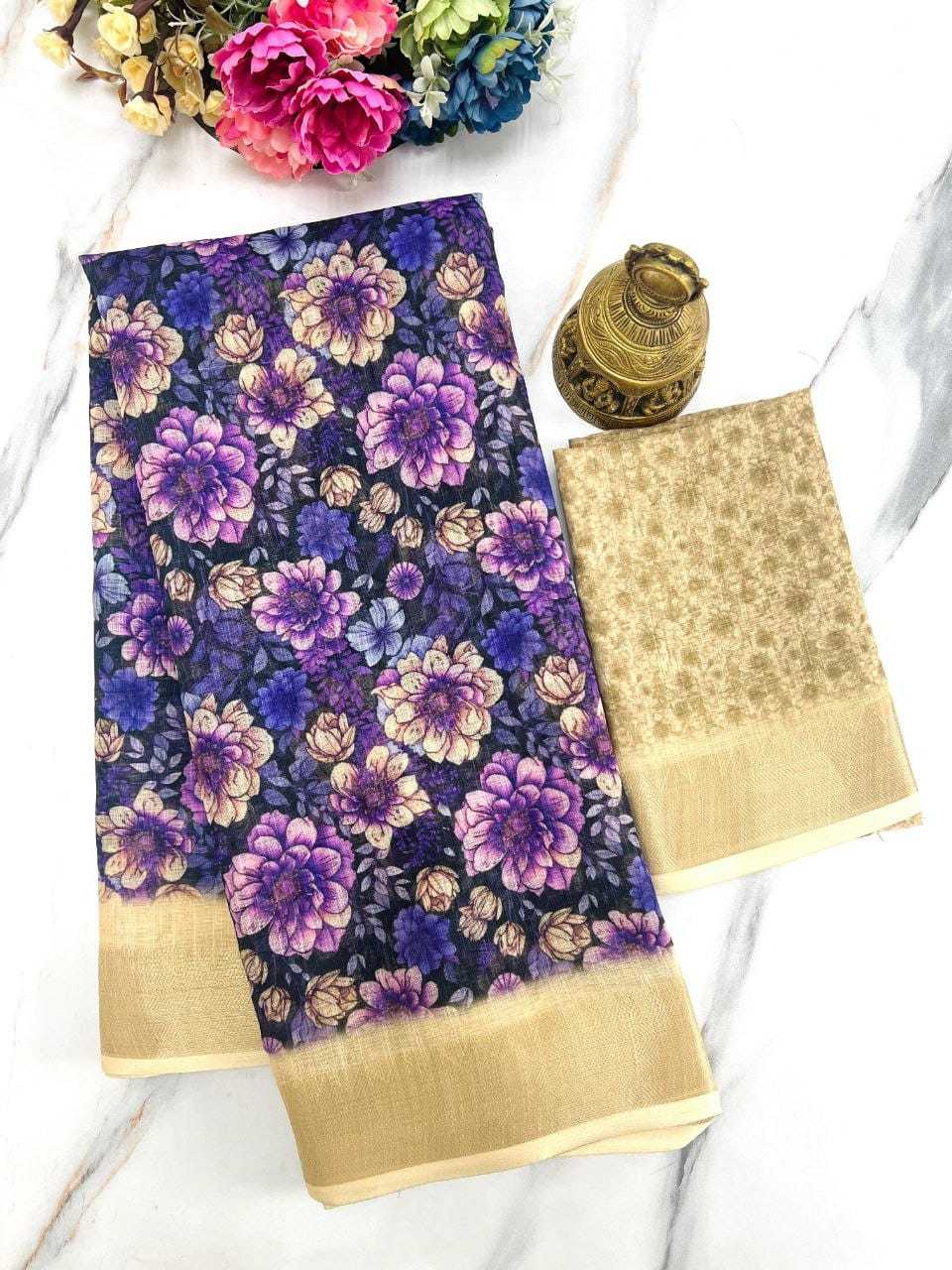 YNF LINEN KESH223 401 SAREE WHOLESALE JACQUARD LINEN PRINTED SAREE MANUFACTURER