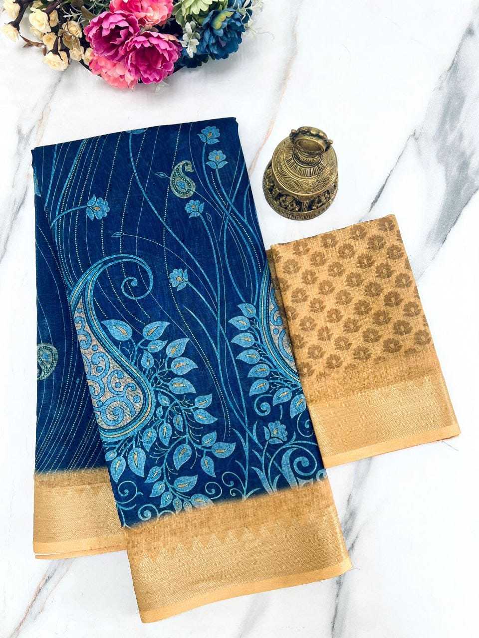 YNF LINEN KESH223 401 SAREE WHOLESALE JACQUARD LINEN PRINTED SAREE MANUFACTURER