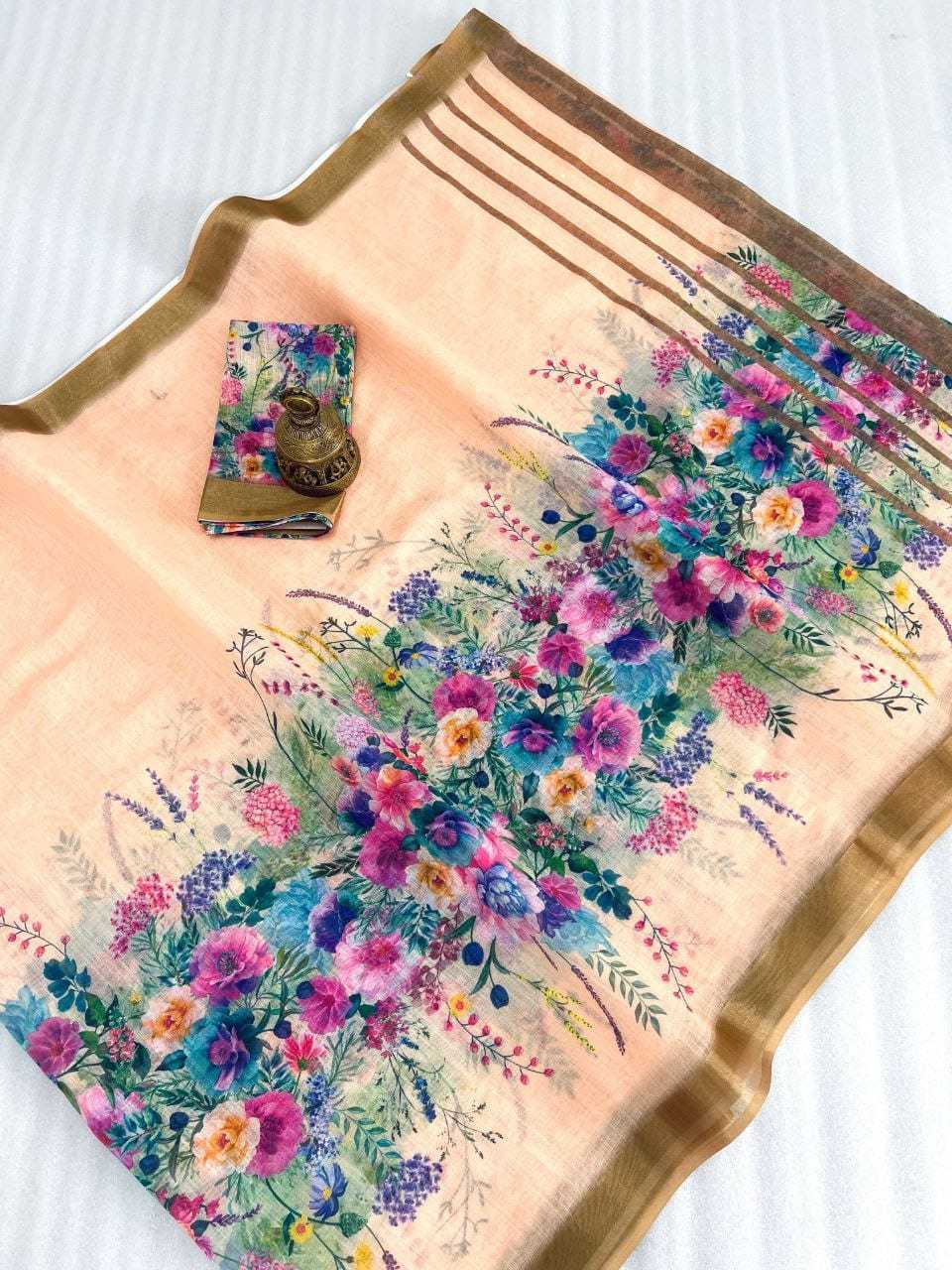 YNF LINEN KESH223 402 SAREES WHOLESALE PRINTED ZARI BORDER LINEN SAREES MANUFACTURER