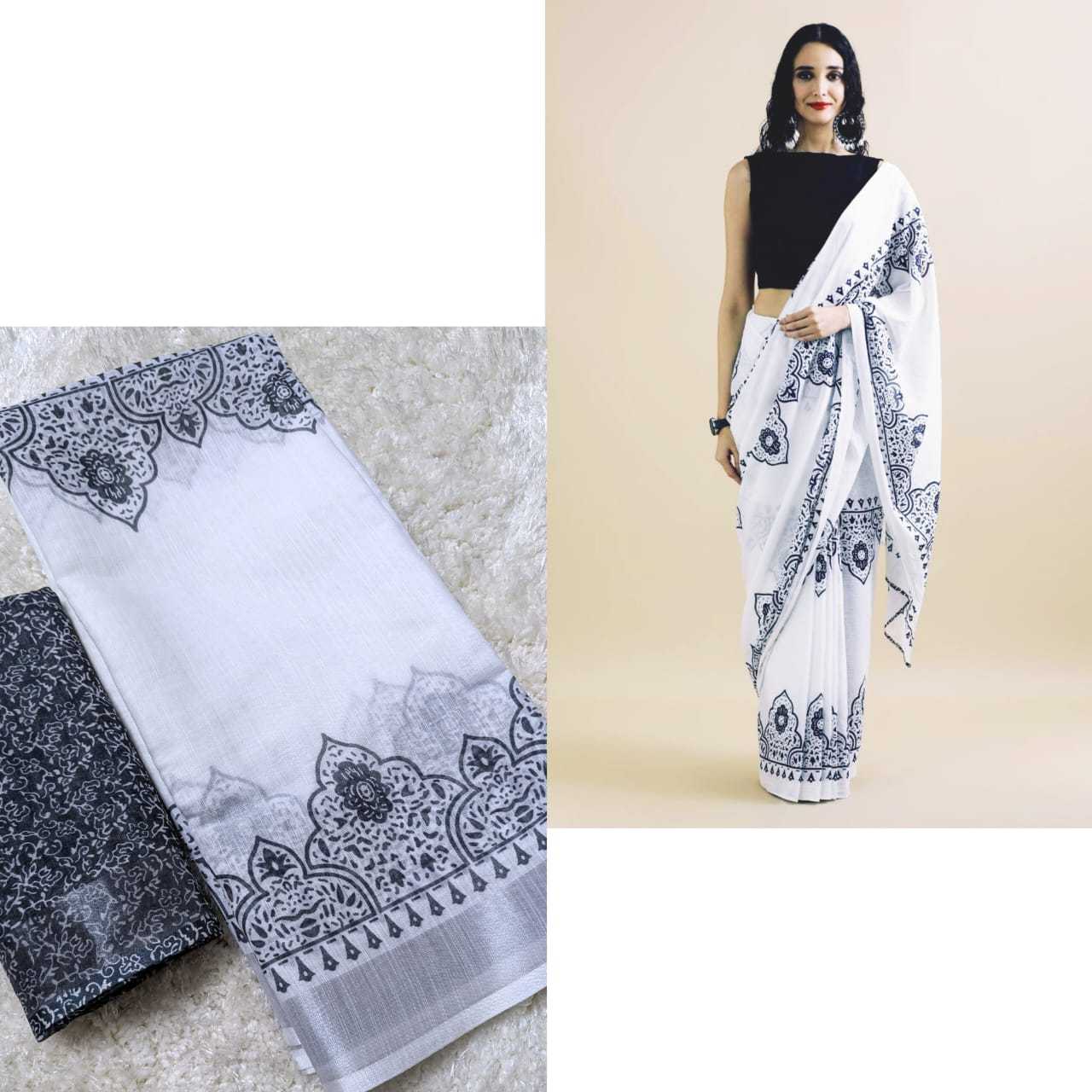 Ynf Linen KESH381 VDP10 Sarees Wholesale Party Wear Sarees Fancy Sarees Printed Sarees Ladies Sarees Zari Border Sarees Manufacturer